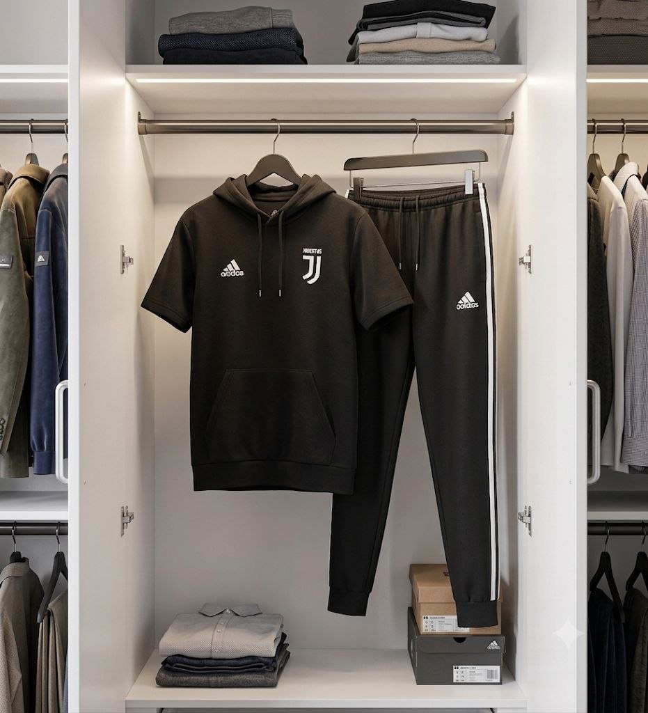ست تیشرت کلاهدار و شلوار مردانه مدل Juventus-مشکی